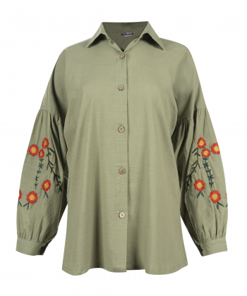 شومیز نخی آستین بلند زنانه شندی مدل 7069