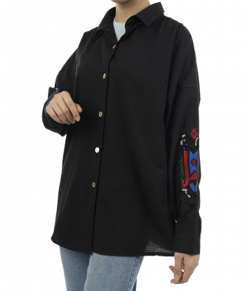 شومیز نخی آستین بلند زنانه شندی مدل 8102