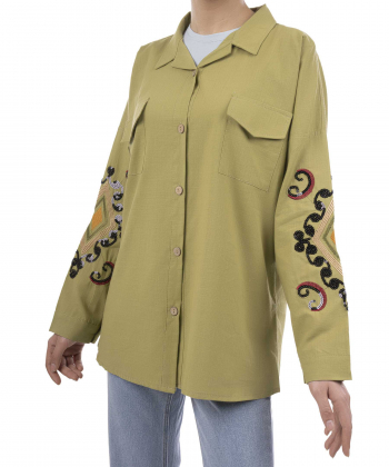 شومیز نخی آستین بلند زنانه شندی مدل 8110