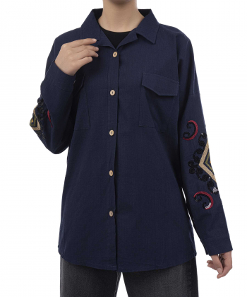 شومیز نخی آستین بلند زنانه شندی مدل 8110