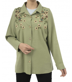 شومیز نخ پنبه آستین بلند زنانه شندی مدل am-Shandy-7202