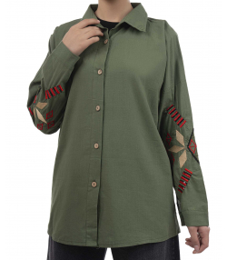 شومیز نخ پنبه آستین بلند زنانه شندی مدل am-Shandy-7209