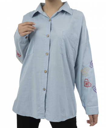 شومیز نخی آستین بلند زنانه شندی مدل 8119