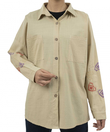 شومیز نخی آستین بلند زنانه شندی مدل 8119