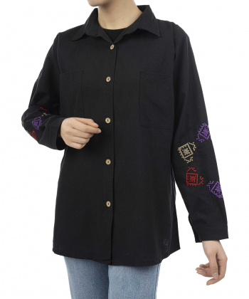 شومیز نخی آستین بلند زنانه شندی مدل 8119