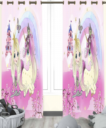 پرده نوپه هوم Nope Home مدل مخمل پانچی طرح دختر و اسب تک شاخ سایز 140x280