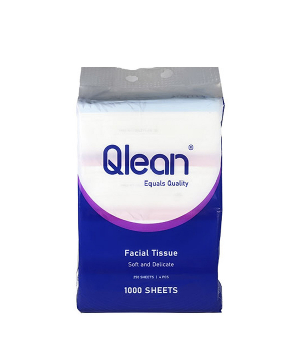 دستمال کاغذی اقتصادی  250 برگ کیولین Qlean دولایه بسته 4 عددی