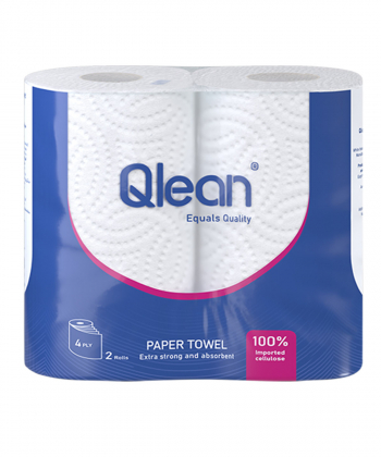 دستمال کاغذی حوله ای کیولین Qlean چهارلایه بسته 2 عددی