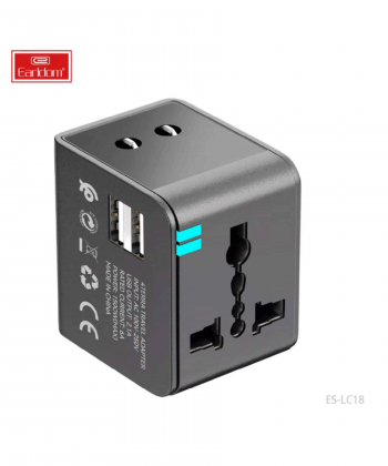 چندراهی و مبدل برق یو اس بی 2.4 آمپر و سوکت برق با دوشاخه های مختلف 1500 وات ارلدام ES-LC18
