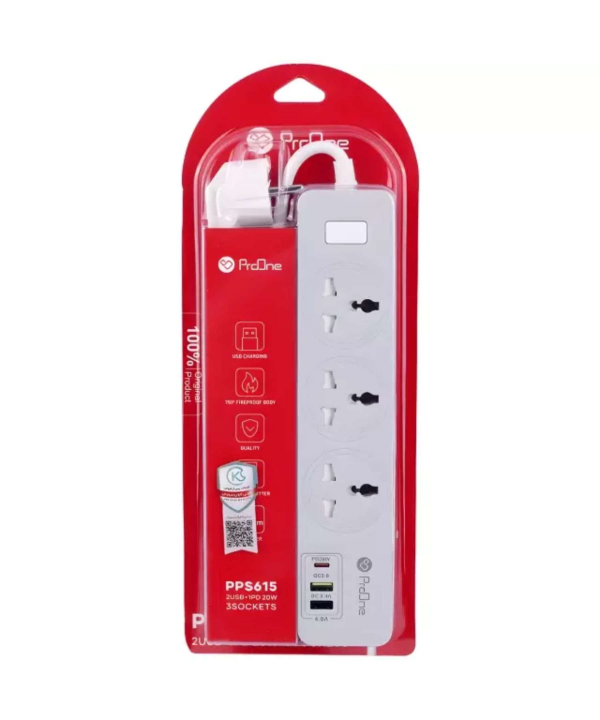 چند راهی برق ارت دار سه سوکت، دو یو اس بی و یک تایپ سی پرووان PPS615C