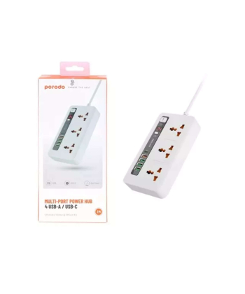 چند راهی برق سه سوکت، 4 یو اس بی، 1 تایپ سی دو متری پرودو Porodo FWCH013 Multi-Port Power HUB 4 USB-A/USB-C Kit 2M