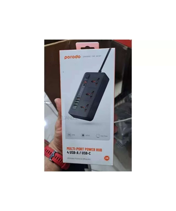 چند راهی برق سه سوکت، 4 یو اس بی، 1 تایپ سی دو متری پرودو Porodo FWCH013 Multi-Port Power HUB 4 USB-A/USB-C Kit 2M