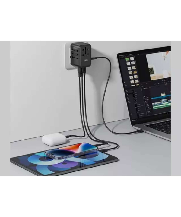 چند راهی مکعبی برق دو سوکت و دو یو اس بی و 3 تایپ سی ایکس او 65W GaN XO WL22 multi-function travel Network Extender