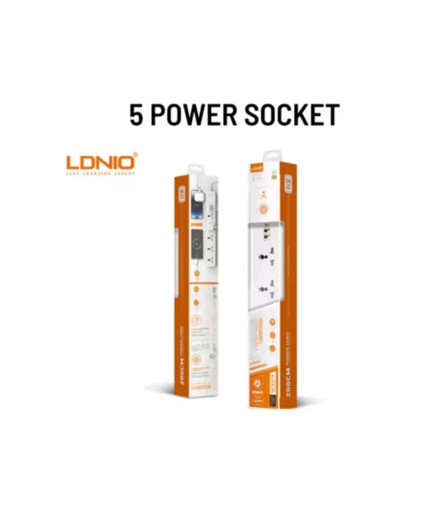 چند راهی برق پنج سوکت، دو یو اس بی و یک تایپ سی الدنیو LDNIO SC5319 5 Port + 3 USB Power Socket Plug Extension Wall Charger