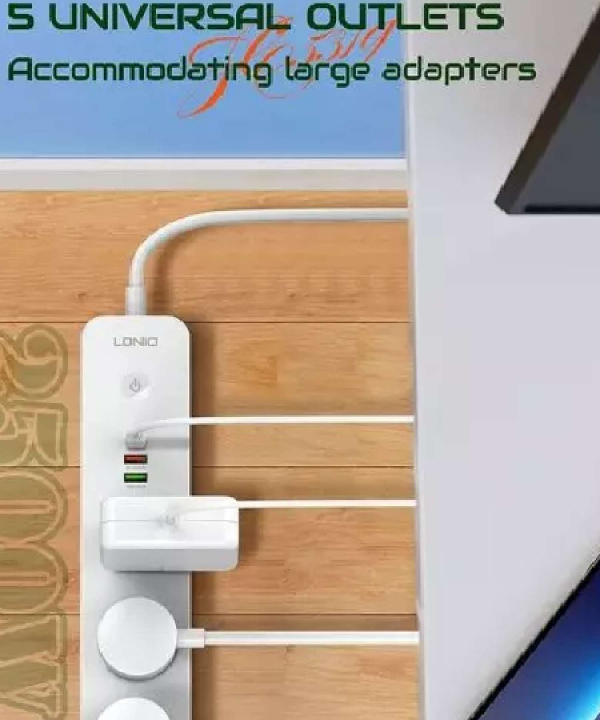چند راهی برق پنج سوکت، دو یو اس بی و یک تایپ سی الدنیو LDNIO SC5319 5 Port + 3 USB Power Socket Plug Extension Wall Charger