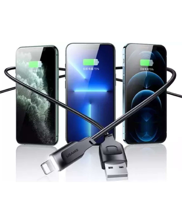 کابل شارژ سریع لایتنینگ ال ای دار 1.2 متری یوسامز USAMS US-SJ565 USB to Lightning fast charging cable 2.4A