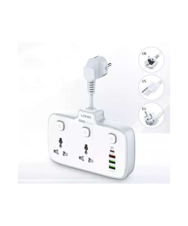 چند راهی برق دو سوکت و چهار پورت شارژ گوشی موبایل الدنیو LDNIO SC2413 Universal Power Strip