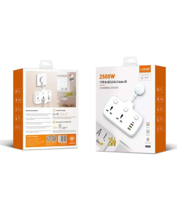 چند راهی برق دو سوکت و چهار پورت شارژ گوشی موبایل الدنیو LDNIO SC2413 Universal Power Strip