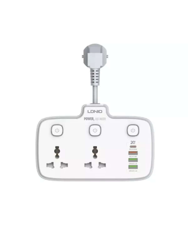 چند راهی برق دو سوکت و چهار پورت شارژ گوشی موبایل الدنیو LDNIO SC2413 Universal Power Strip