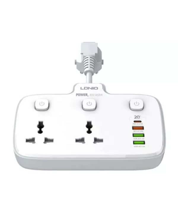 چند راهی برق دو سوکت و چهار پورت شارژ گوشی موبایل الدنیو LDNIO SC2413 Universal Power Strip