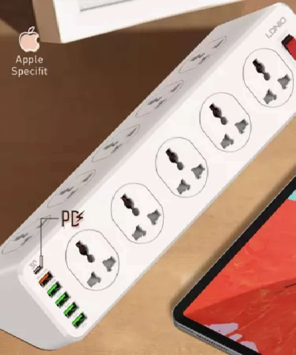 چندراهی برق 10 سوکت، 5 یواس‌بی و 1 تایپ‌‎سی الدنیو Ldnio Power Strip 2500W 2m UK Plug SC10610