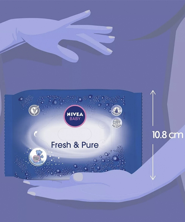 دستمال مرطوب کودک نیوا Nivea مدل fresh & pur بسته 63 عددی