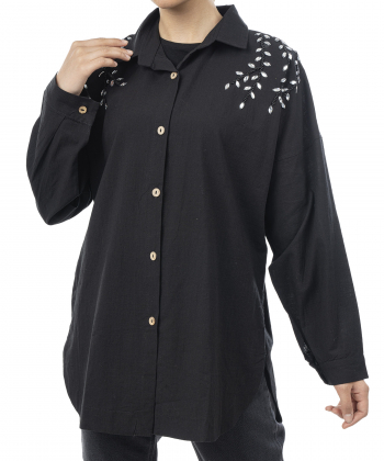 شومیز نخی آستین بلند زنانه شندی مدل 8181