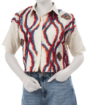 شومیز نخی آستین کوتاه زنانه آروما مدل 1205018