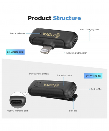 میکروفون یقه ای بی سیم بویا مدل BY-WM3T2-D2 رابط Lightning