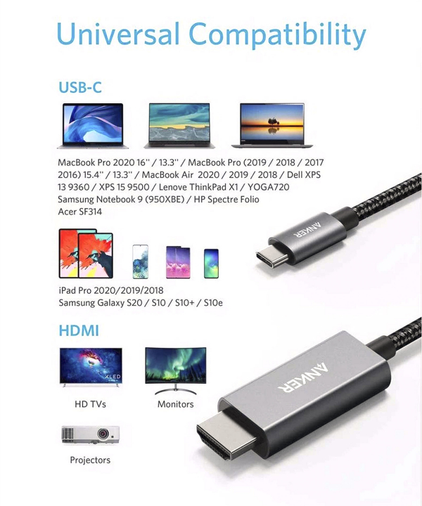 کابل تبدیل Type C به HDMI انکر (MHL) مدل A8730 طول 1.8 متر