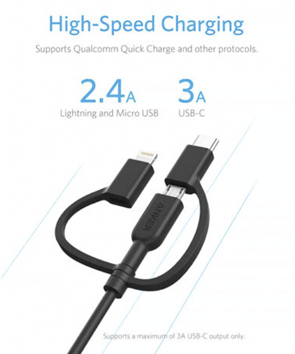 کابل تبدیل 3in1 انکر مدل PowerLine A8436 طول 0.9 متر
