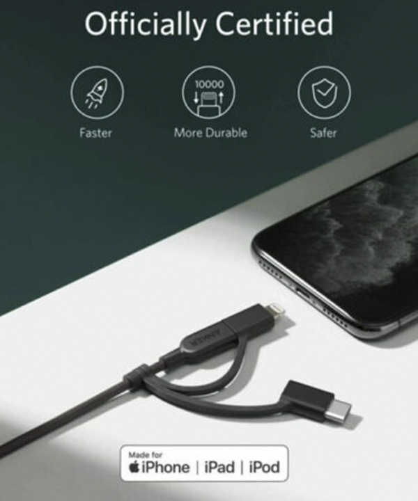 کابل تبدیل 3in1 انکر مدل PowerLine A8436 طول 0.9 متر