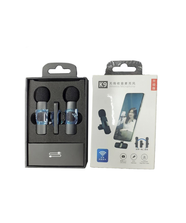 میکروفون یقه ای بی سیم دو میکروفونه مدل K9 با رابط Lightning