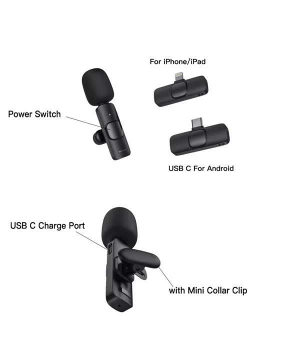 میکروفون یقه ای بی سیم دو میکروفونه مدل K9 با رابط Lightning