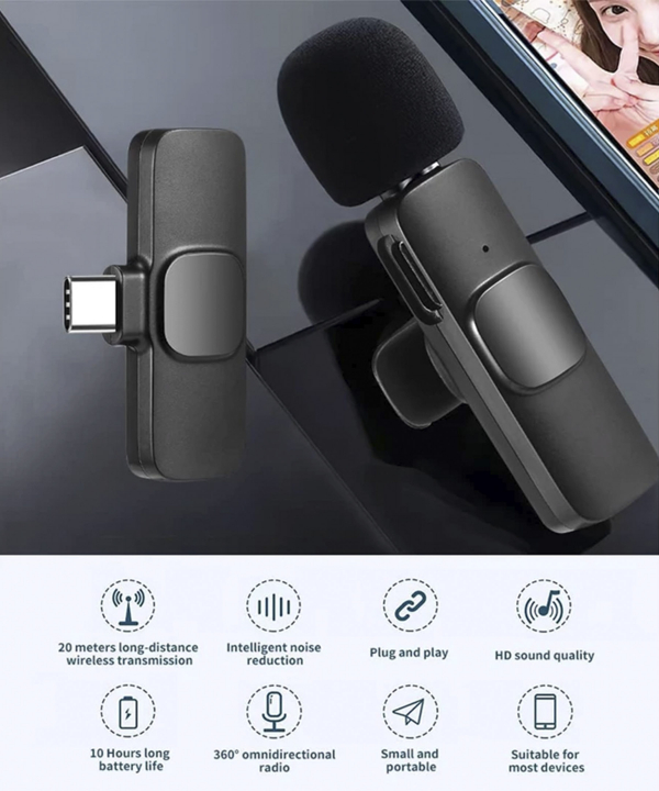 میکروفون یقه ای بی سیم دو میکروفونه مدل K9 با رابط Lightning