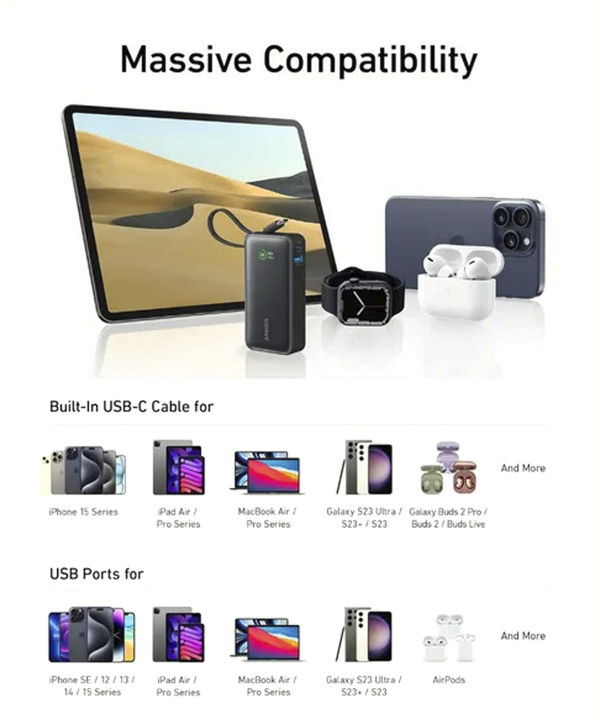 پاوربانک انکر مدل A1259 ظرفیت 10000 میلی آمپر ساعت