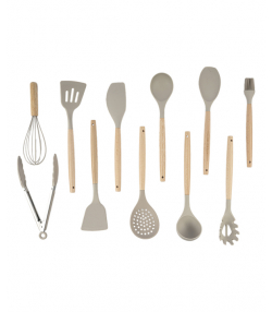 ست کفگیر و ملاقه سیلیکونی کیچن ویر kitchen ware با دسته بامبو سری 12 عددی