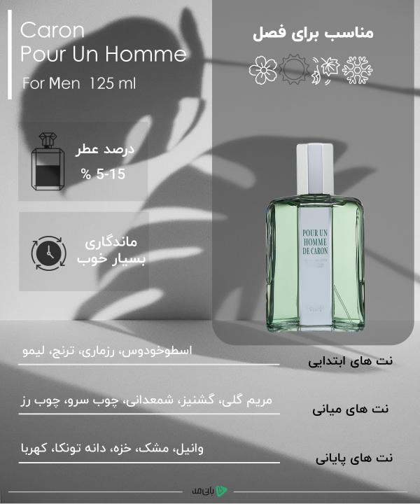ادوتویلت مردانه کارون Caron مدل Pour Un Homme حجم 125 میلی لیتر