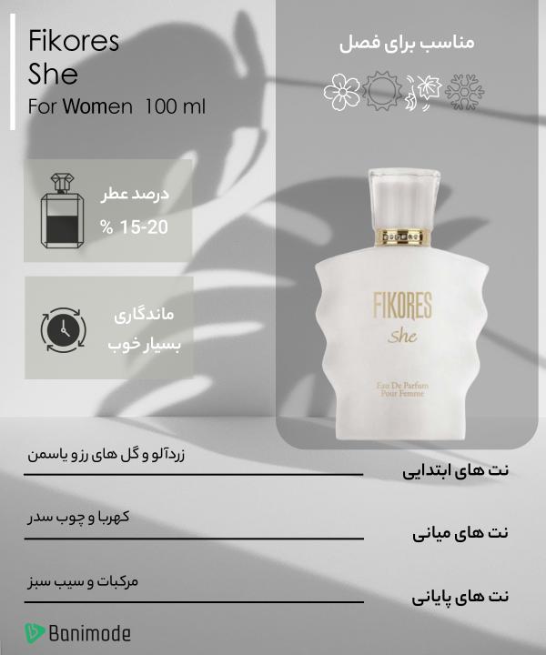 ادوپرفیوم زنانه فیکورس Fikores مدل She حجم 100 میلی‌لیتر