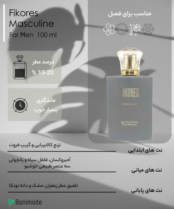 ادوپرفیوم مردانه فیکورس Fikores مدل MASCULINE حجم 100 میلی‌لیتر