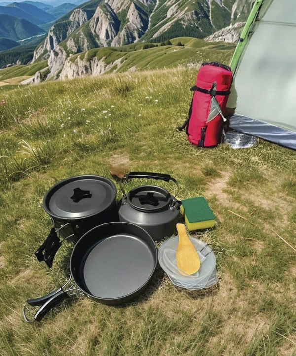 ست ظروف کمپینگ تکاورکو Takavarco مدل GREEN LION 7 IN 1 Camping Cookware