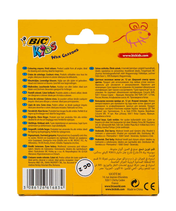 مداد شمعی دوازده رنگ روغنی بیک Bic مدل Wax Crayons