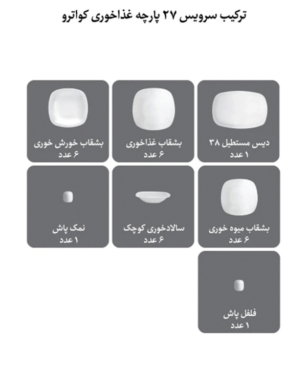 سرویس 27 پارچه ریوا کواترو درجه عالی چینی زرین Chini zarin کد 0896