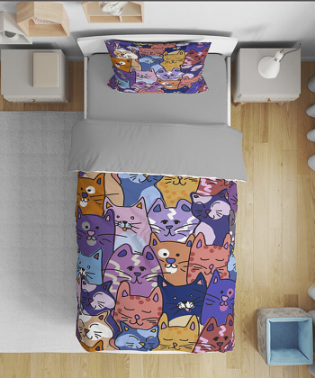 روتختی کودک یک نفره پنج تکه نوپه Nope طرح پترن گربه کد T5790