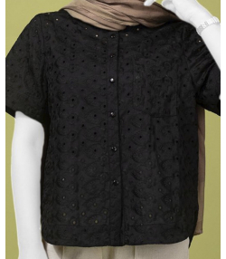 شومیز نخ پنبه و پلی استر آستین کوتاه زنانه برنس مدل AM-BORNOS-02598