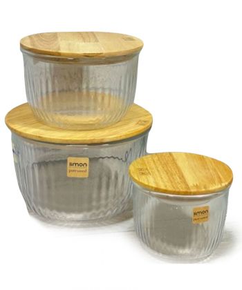 ست کاسه گرد شیاردار درب چوبی لیمون Limon کد 221259