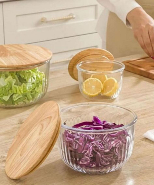 ست کاسه گرد شیاردار درب چوبی لیمون Limon کد 221259