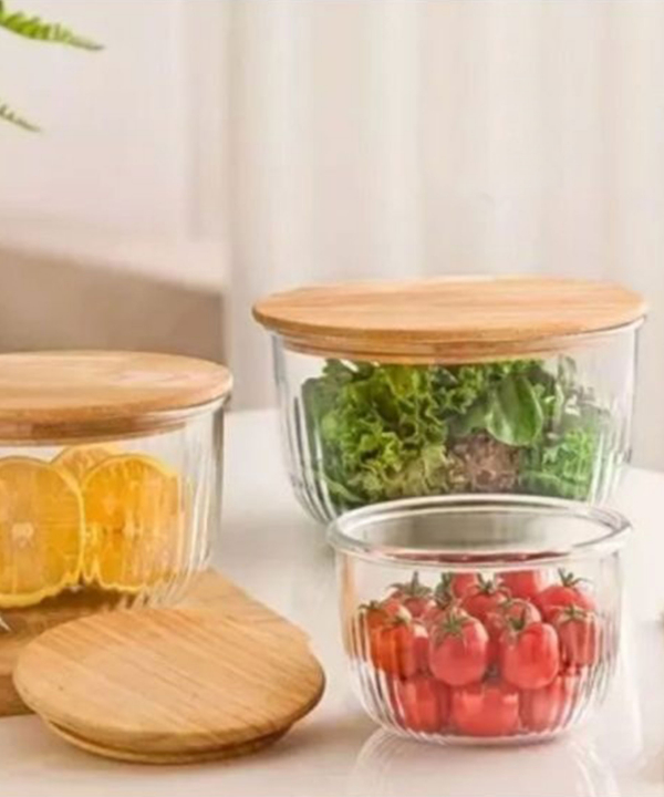 ست کاسه گرد شیاردار درب چوبی لیمون Limon کد 221259