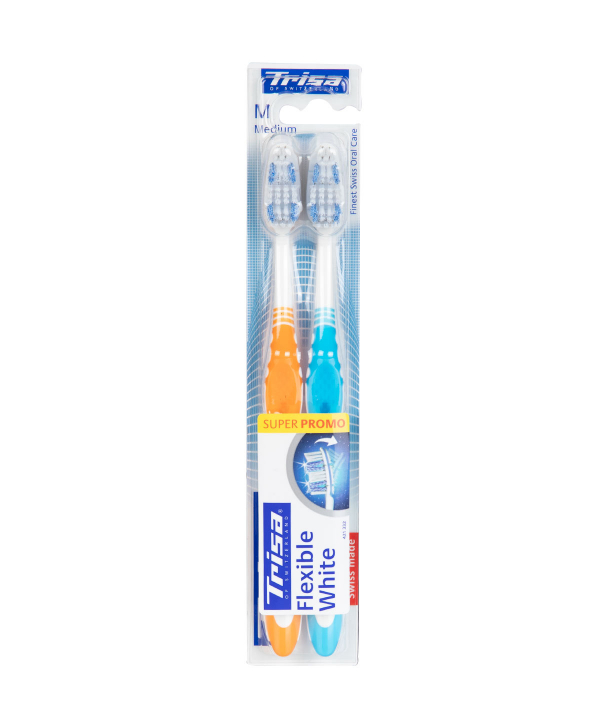 مسواک با برس متوسط تریزا Trisa مدل Flexible White بسته دو عددی