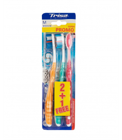 مسواک با برس متوسط تریزا Trisa مدل Cool & Fresh بسته 3 عددی